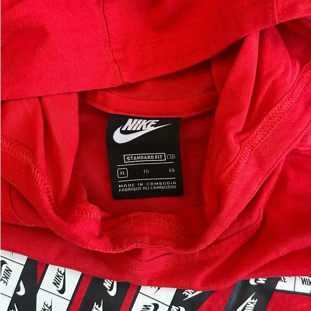 NIKE Boys Red Long Sleeve Logo Hooded Top Size Youth XL